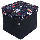 Heart Home Disney Team Storage Stool|Lid Print Foldable Storage Box|MDF Wooden Sitting Stool|Stool for Living Room|Sitting Storage Box|Storage Box for Toys (Black)